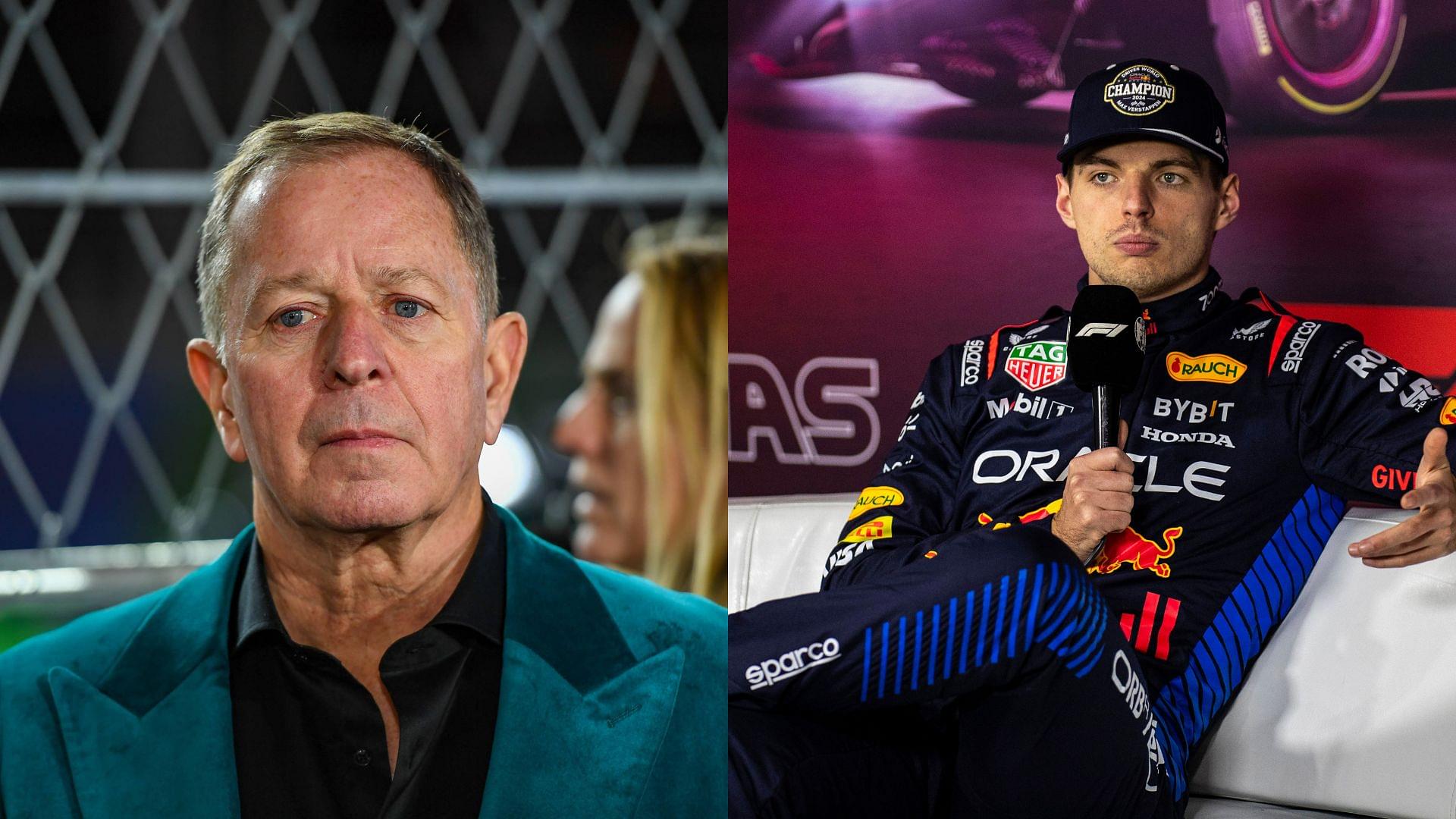 Martin Brundle (L) and Max Verstappen (R)