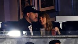 Recording artist Taylor Swift and Kansas City Chiefs tight end Travis Kelce watch game one of the ALCS for the 2024 MLB Playoffs between the New York Yankees and the Cleveland Guardians at Yankee Stadium.