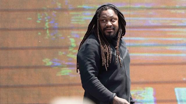 Retired NFL running back Marshawn Lynch makes an appearance as an Honorary Race Official before the start of the Toyota / Save Mart 350 at Sonoma Raceway.