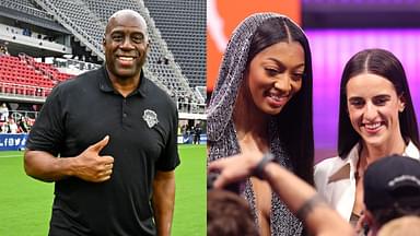 Magic Johnson, Angel Reese, and Caitlin Clark.