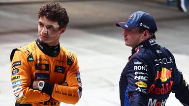 Lando Norris of McLaren and Max Verstappen of Red Bull Racing after qualifying ahead of the Formula 1 Grand Prix of Qatar