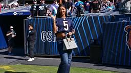 Chicago Sky forward Angel Reese poses for a photo before the game between the Chicago Bears and Carolina Panthers at Soldier Field.