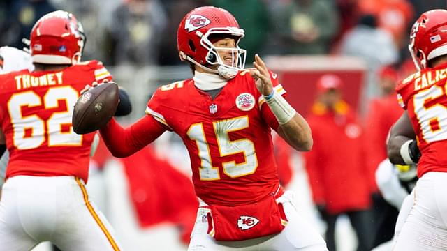 Dec 15, 2024; Cleveland, Ohio, USA; Kansas City Chiefs quarterback Patrick Mahomes (15) throws against the Cleveland Browns during the second quarter at Huntington Bank Field.