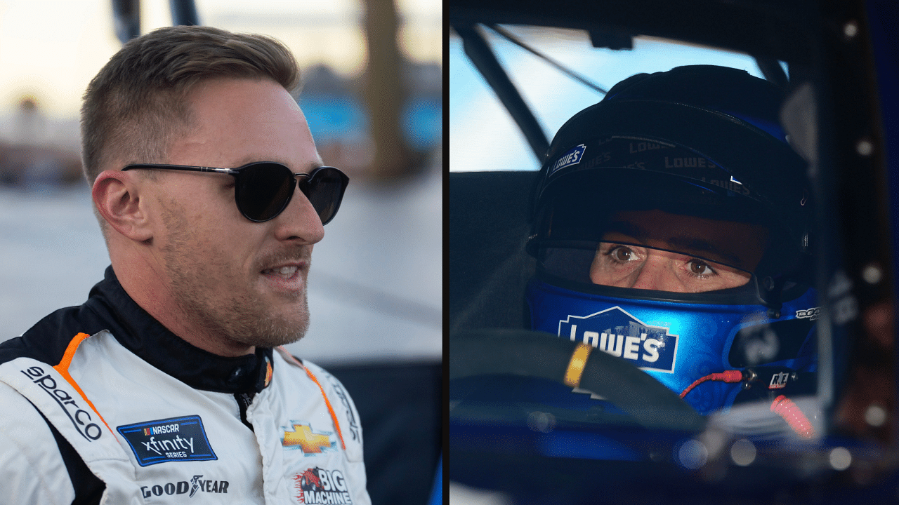 Parker Kligerman (L) and Jimmie Johnson (R). Image Credits: Imagn.