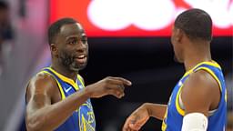 Golden State Warriors forward Draymond Green (23) talks with forward Jonathan Kuminga (right) during the third quarter against the Los Angeles Lakers at Chase Center.