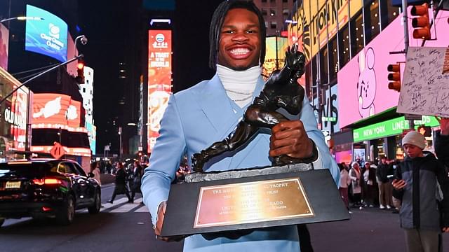 Colorado Buffaloes wide receiver/cornerback Travis Hunter after winning the 2024 Heisman Trophy.