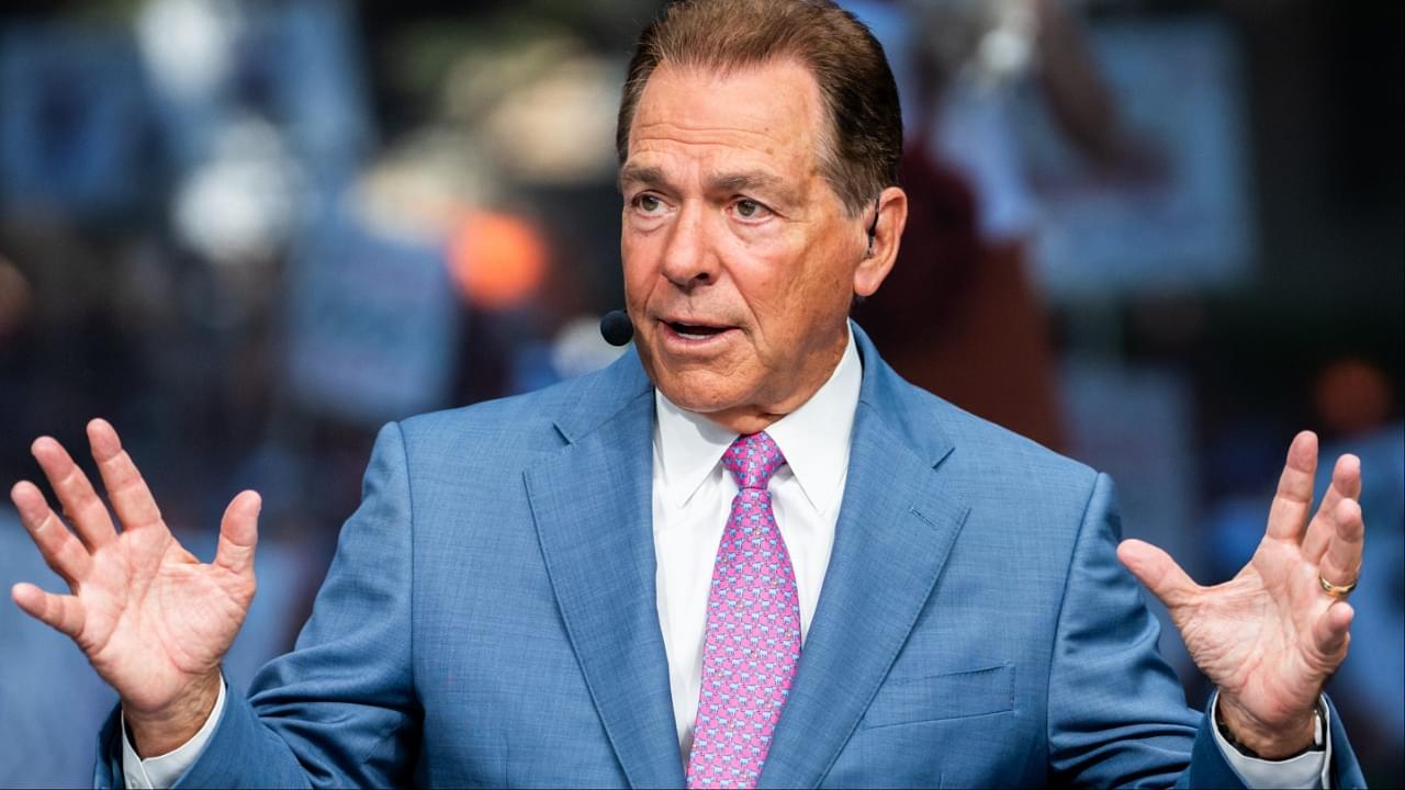 Former Alabama Football Coach and current ESPN analyst Nick Saban on the set of ESPN's College Game Day, at the University of Texas on the South Mall, ahead of the Longhorns' game against the Georgia Bulldogs