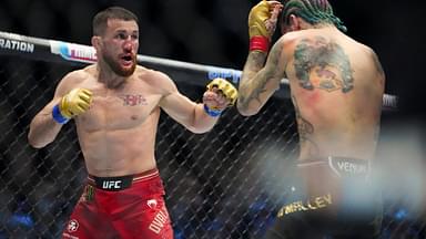 Sean OíMalley of the United States (red gloves) fights Merab Dvalishvili of Georgia (blue gloves) during Riyadh Season Noche UFC 306 at The Sphere.