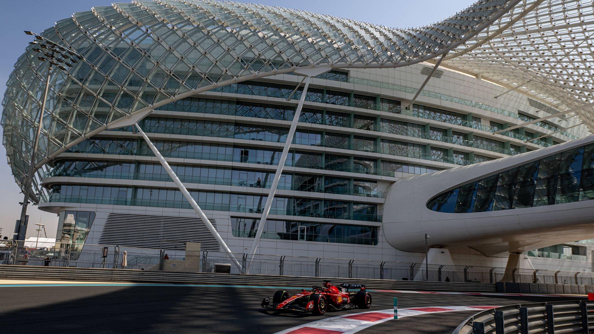 Carlos Sainz, racing for the Ferrari team during the 2023 Formula 1 Abu Dhabi Grand Prix at the Yas Marina Circuit in Abu Dhabi, United Arab Emirates