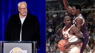 Phil Jackson (L) and Kobe Bryant and Michael Jordan (R)