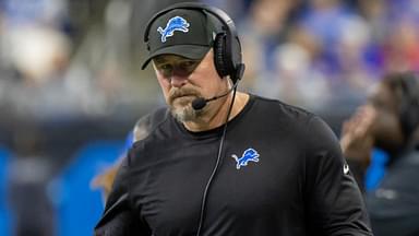 Dec 15, 2024; Detroit, Michigan, USA; Detroit Lions Head Coach Dan Campbell walks the sidelines during the second quarter against the Buffalo Bills at Ford Field.