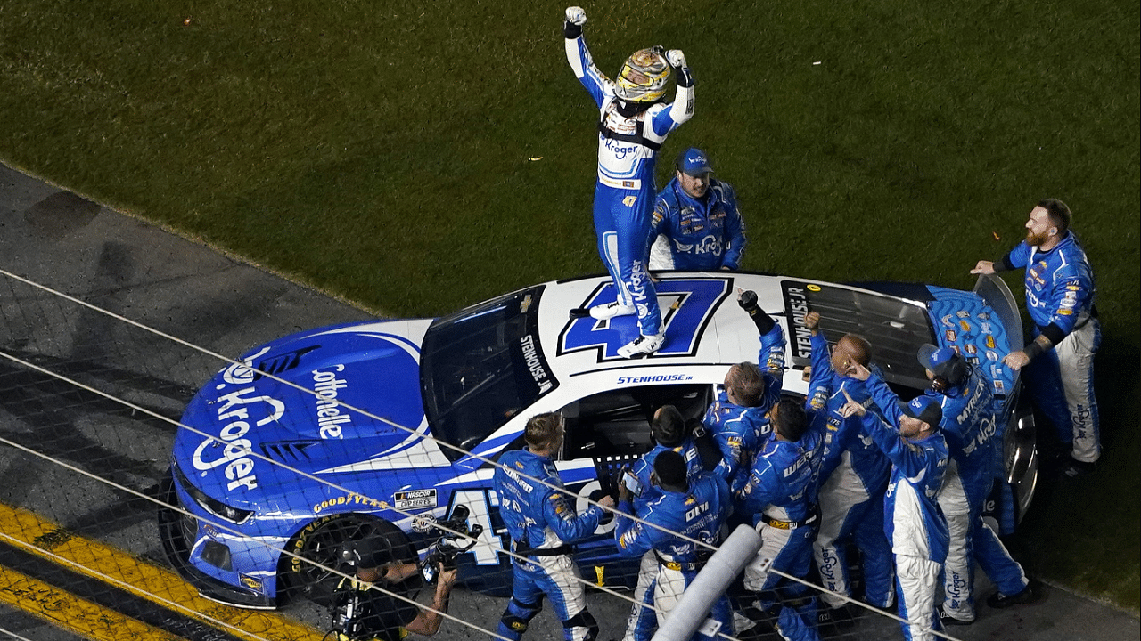 Ricky Stenhouse Jr. celebrates winning the Daytona 500 at Daytona International Speedway, Sunday, Feb. 19, 2023 Daytona 500 Win04