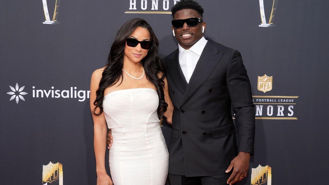 Miami Dolphins wide receiver Tyreek Hill with his wife Keeta Vaccaro on the red carpet before the NFL Honors show at Resorts World Theatre.