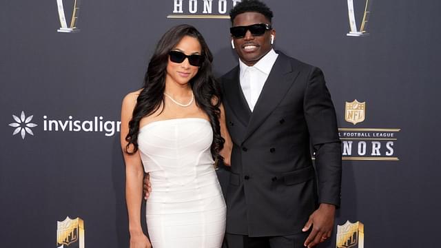 Miami Dolphins wide receiver Tyreek Hill with his wife Keeta Vaccaro on the red carpet before the NFL Honors show at Resorts World Theatre.