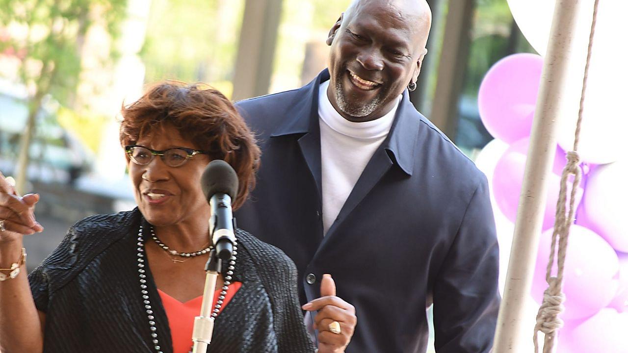 Michael Jordan and his mother Deloris Jordan talk to the crowd outside of The Michael Jordan Family Medical Clinic led by Novant Health. Both were taking part in a ribbon cutting ceremony for the new clinic opening off of Greenfield Street