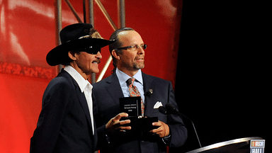 NASCAR Sprint Cup Series former drivers Richard Petty and Kyle Petty during Richard Pettys induction into the 2010 NASCAR hall of fame inaugural induction ceremony in Charlotte, North Carolina.