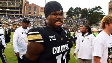 Colorado Buffaloes wide receiver Travis Hunter (12) walks off the field before the game against the Baylor Bears at Folsom Field.