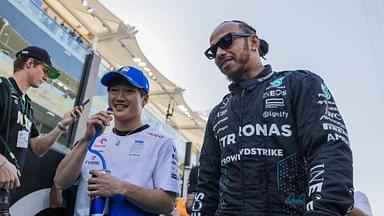 Lewis Hamilton and Yuki Tsunoda during drivers parade Formula One Abu Dhabi GP