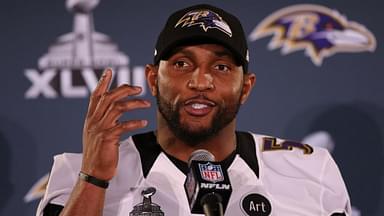 Baltimore Ravens linebacker Ray Lewis addresses the press during a press conference in preparation for Super Bowl XLVII between the San Francisco 49ers and the Baltimore Ravens at the Mercedes-Benz Superdome.