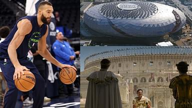 Rudy Gobert (L) and the Intuit Dome and the Colosseum (R)