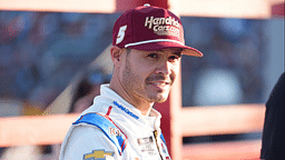 NASCAR Cup Series driver Kyle Larson (5) flies in from Indy and arrives during the All Star race at North Wilkesboro Speedway.