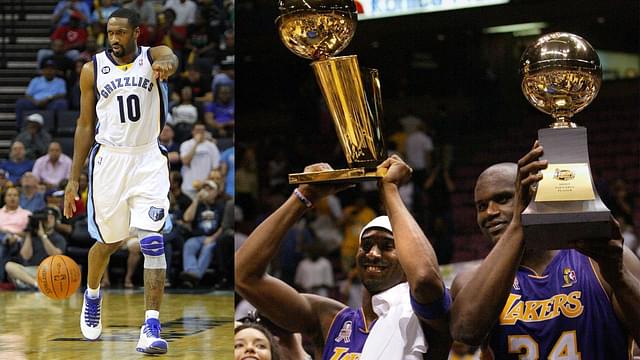 Gilbert Arenas (L), Kobe Bryant and Shaquille O'Neal (R)