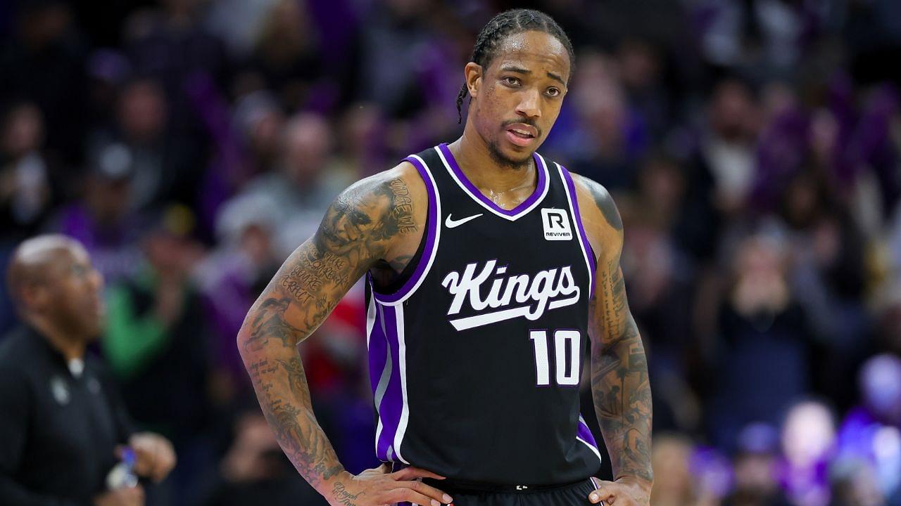 Sacramento Kings forward DeMar DeRozan (10) looks on during the fourth quarter against the Denver Nuggets at Golden 1 Center.