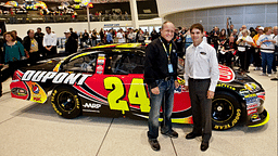 Jeff Gordon(R) & Sam Bass(L) unveil a new car, celebrating 20 years with Dupont, during the NASCAR Motorsport USA Hall Of Fame weekend. NASCAR Motorsport USA JAN 21 Hall Of Fame Weekend.