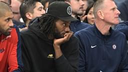 Los Angeles Clippers forward Kawhi Leonard (2) looks on from the bench in the first half against the Orlando Magic at Intuit Dome.