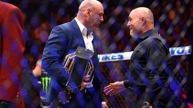 UFC president Dana White (left) with Joe Rogan during UFC 300 at T-Mobile Arena.