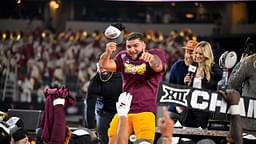 Arizona State Sun Devils running back Cam Skattebo (4) celebrates after the Sun Devils defeat the Iowa State Cyclones at AT&T Stadium.