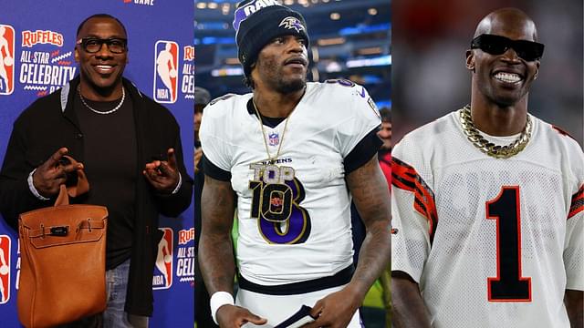 Shannon Sharpe [Left]; Lamar Jackson [Center]; Chad Johnson [Right]