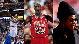 Jamal Crawford (L), Michael Jordan (C), Jay-Z (R)