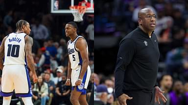 DeMar DeRozan and De'Aaron Fox (L), Mike Brown (R)