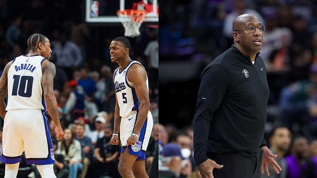 DeMar DeRozan and De'Aaron Fox (L), Mike Brown (R)