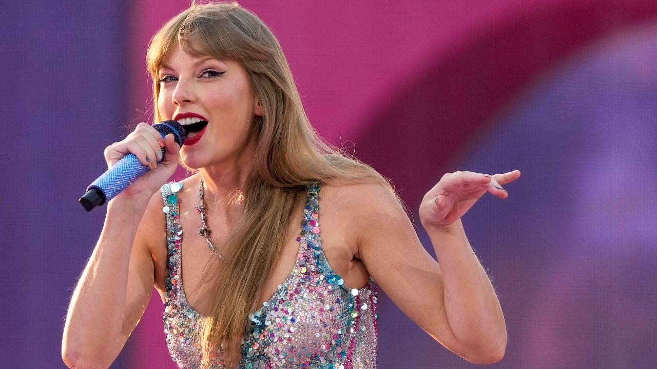 Taylor Swift performers during the first night of the Cincinnati stop of the Eras Tour at Paycor Stadium in downtown Cincinnati, Ohio, on June 30, 2023.