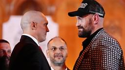 Tyson Fury v Oleksandr Usyk - press conference, PK, Pressekonferenz - Guildhall - London Tyson Fury (right) faces off against Oleksandr Usyk during a press conference at the Guildhall, London. Picture date: Wednesday October 23, 2024. Use subject to restrictions. Editorial use only, no commercial use without prior consent from rights holder. PUBLICATIONxNOTxINxUKxIRL Copyright: xZacxGoodwinx 77930818