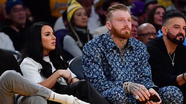 Jan 11, 2024; Los Angeles, California, USA; Las Vegas Raiders player Maxx Crosby with wife Rachel Washburn attend the game between the Los Angeles Lakers and Phoenix Suns at Crypto.com Arena.