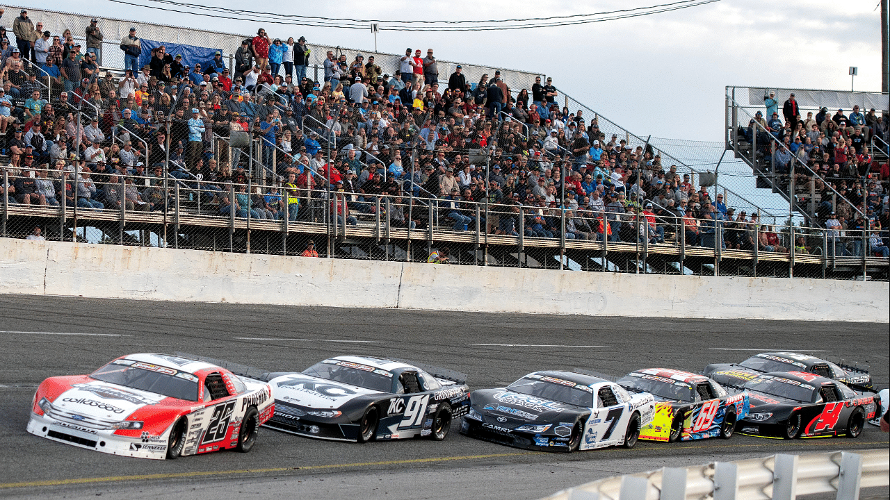 Racers make their way around the track during the 56th Annual Snowball Derby at Five Flags Speedway Sunday, December 3, 2023.