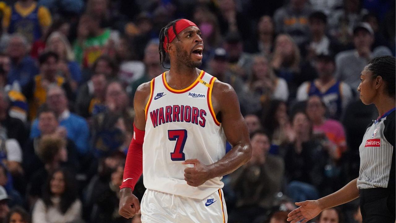 Golden State Warriors guard Buddy Hield (7) celebrates after making a three pointer against the Minnesota Timberwolves in the second period at Chase Center.