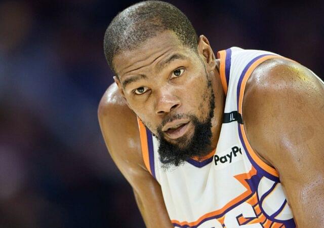 Phoenix Suns forward Kevin Durant (35) waits for play to resume against the Golden State Warriors during the third quarter at Chase Center.