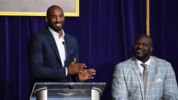 Kobe Bryant (left) speaks during ceremony to unveil statue of Los Angeles Lakers former center Shaquille O'Neal at Staples Center.