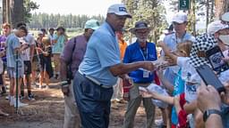 Charles Barkley signs autographs for the fans during the first round of the American Century Celebrity Championship golf tournament at Edgewood Tahoe Golf Course in Stateline, Nev., Friday, July 12, 2024.