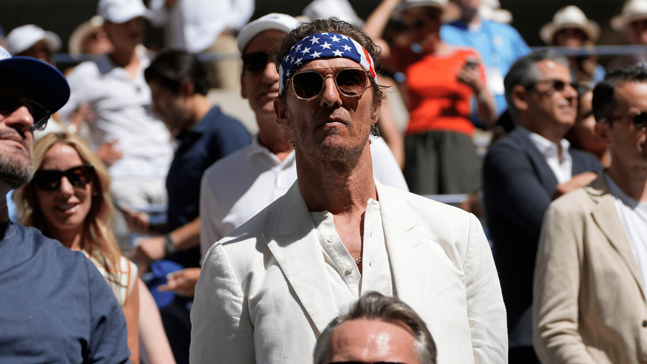 Actor Matthew McConaughey looks on in the men’s singles final of the 2024 U.S. Open