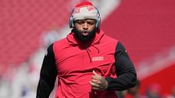 Oct 6, 2024; Santa Clara, California, USA; San Francisco 49ers offensive tackle Trent Williams (71) warms up before the game against the Arizona Cardinals at Levi's Stadium.