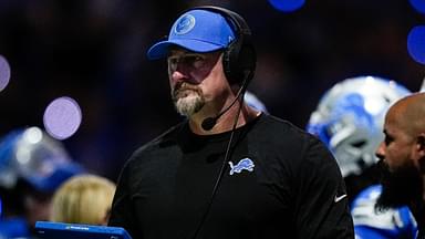 Detroit Lions head coach Dan Campbell looks on at the end of first quarter against Green Bay Packers at Ford Field in Detroit on Thursday, Dec. 5, 2024.