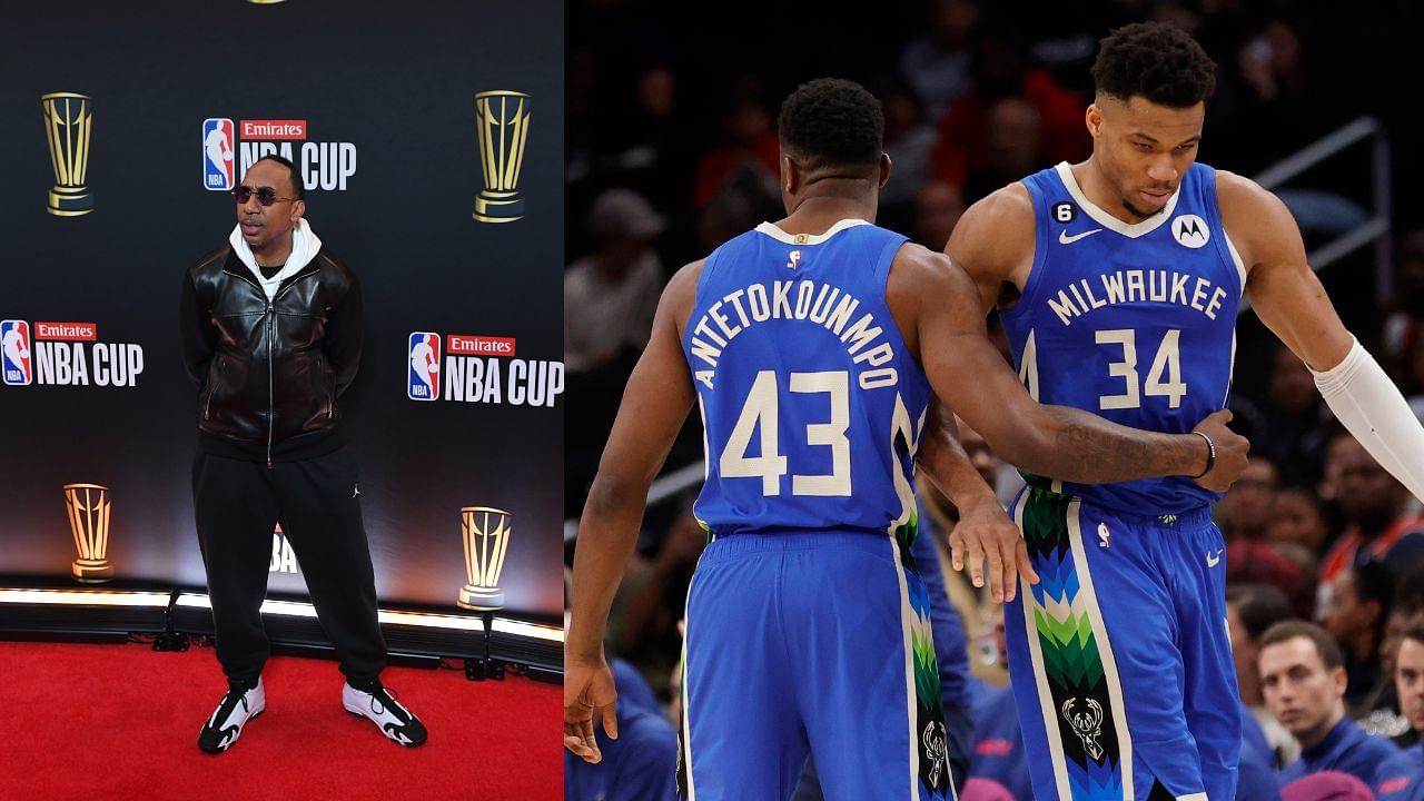 Stephen A. Smith (L), Giannis and Thanasis Antetokounmpo (R)