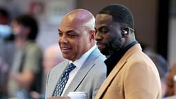 Charles Barkley (left) and Draymond Green (right) look on in the first half between the Dallas Mavericks and the Minnesota Timberwolves during game three of the western conference finals for the 2024 NBA playoffs at American Airlines Center.