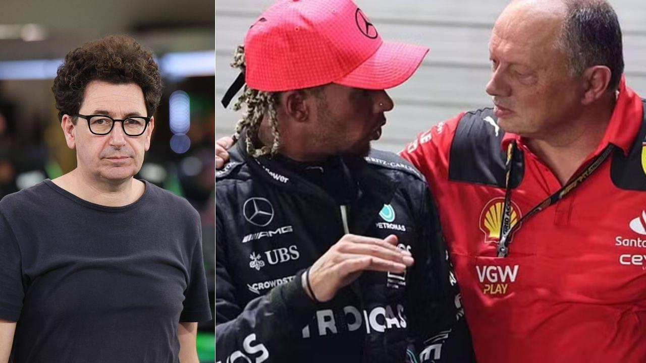 Mattia Binotto(L), Lewis Hamilton(C), Fred Vasseur(R)