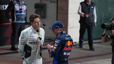 George Russell (GBR) - Mercedes-AMG PETRONAS F1 Team - Mercedes W15 - Mercedes E Performance and Max Verstappen (NED) - Oracle Red Bull Racing - Red Bull RB20